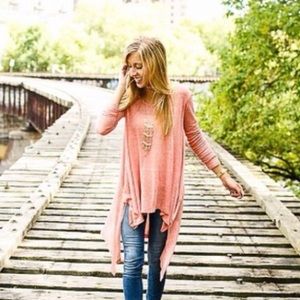Free People coral pink long sleeve flowy top